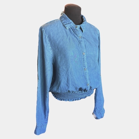 Haute Monde Denim Smock Waist Long Sleeve Blouse, Womens size Medium - Picture 5 of 13